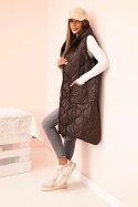 Kamizelka damska pikowana Plus Size z kapturem zapinana na zamek mocca