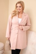 Płaszcz damski Plus Size długi z kołnierzem i kieszeniami ciemny pudrowy róż