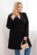 Płaszcz damski Plus Size dwurzędowy z kołnierzem czarny