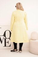 Płaszcz damski Plus Size klasyczny z guzikami i kołnierzem żółty
