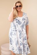 Sukienka damska wiskozowa Plus Size z krótkim rękawem i fasonem paisley biała
