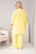 Komplet damski muślinowy Plus Size z koszulą zapinaną na guziki i spodniami z szeroką nogawką żółty