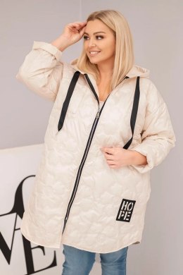 Kurtka damska Plus Size pikowana z kapturem i napisem HOPE jasno beżowa