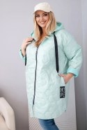 Kurtka damska Plus Size pikowana z kapturem i napisem HOPE jasno miętowa