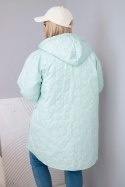 Kurtka damska Plus Size pikowana z kapturem i napisem HOPE jasno miętowa