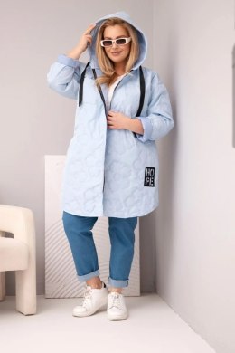 Kurtka damska Plus Size pikowana z kapturem i napisem HOPE niebieska