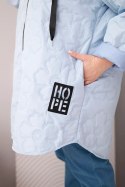 Kurtka damska Plus Size pikowana z kapturem i napisem HOPE niebieska