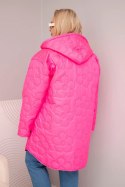 Kurtka damska Plus Size pikowana z kapturem i napisem HOPE różowy neon