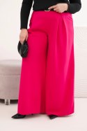 Spodnie damskie Plus Size z szeroką nogawką i paskiem fuksja