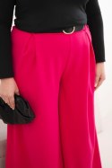 Spodnie damskie Plus Size z szeroką nogawką i paskiem fuksja