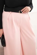 Spodnie damskie Plus Size z szeroką nogawką i paskiem pudrowy róż