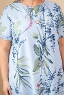 Sukienka damska wiskozowa Plus Size z krótkim rękawem i dekoltem na guziki niebieska