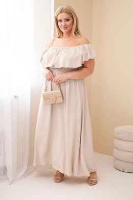 Sukienka damska Plus Size z falbaną i elastyczną talią beżowa