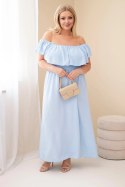 Sukienka damska Plus Size z falbaną i elastyczną talią niebieska