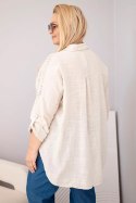 Koszula damska bawełniana Plus Size z kołnierzykiem i koronkową wstawką beżowa