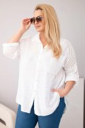 Koszula damska bawełniana Plus Size z kołnierzykiem i koronkową wstawką biała