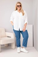 Koszula damska bawełniana Plus Size z kołnierzykiem i koronkową wstawką biała