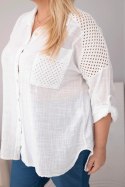 Koszula damska bawełniana Plus Size z kołnierzykiem i koronkową wstawką biała