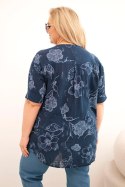 Bluzka damska bawełniana Plus Size w kwiatowy wzór granatowa