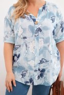 Bluzka damska bawełniana Plus Size w kwiatowy wzór niebieska