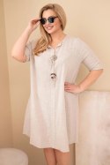 Sukienka damska bawełniana Plus Size z wiązaniem przy dekolcie beżowa