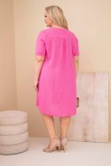 Sukienka damska bawełniana Plus Size z wiązaniem przy dekolcie różowa