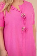 Sukienka damska bawełniana Plus Size z wiązaniem przy dekolcie różowa