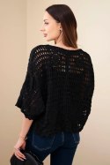 Sweter damski bawełniany ażurowy zapinany na guziki z krótkim rękawem czarny