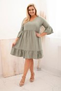 Sukienka damska Plus Size wiskozowa z ażurowym zdobieniem khaki