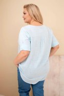 Bluzka damska bawełniana Plus Size z dekoltem na guziki niebieska