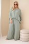 Komplet damski Plus Size wiskozowy z szerokimi spodniami i bluzką khaki