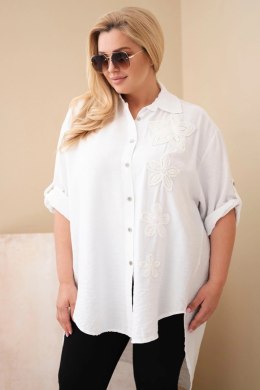 Koszula damska Plus Size z wiskozy z haftem kwiatowym biała