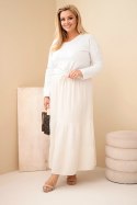 Spódnica damska Plus Size bawełniana muślinowa z falbaną i gumką beżowa