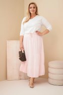 Spódnica damska Plus Size bawełniana muślinowa z falbaną i gumką cukierkowy róż