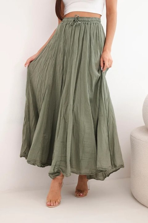 Spódnica damska maxi bawełniana z gumką w pasie khaki