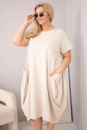 Sukienka damska Plus Size bawełniana z kieszeniami beżowa