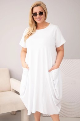 Sukienka damska Plus Size bawełniana z kieszeniami biała