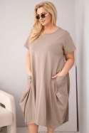 Sukienka damska Plus Size bawełniana z kieszeniami fango