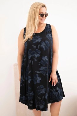Sukienka damska Plus Size wiskozowa w kwiaty na ramiączkach czarna