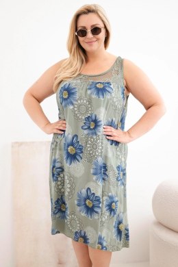 Sukienka damska Plus Size wiskozowa w kwiaty z koronkowym dekoltem khaki