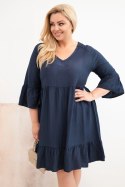 Sukienka damska Plus Size wiskozowa z ażurowym zdobieniem granatowa