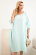 Sukienka damska Plus Size wiskozowa z kieszeniami krótki rękaw miętowa