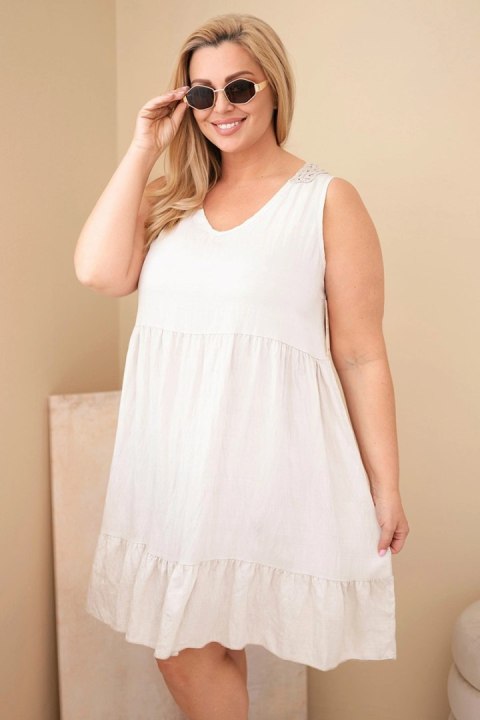 Sukienka damska Plus Size wiskozowa z koronką bez rękawów beżowa