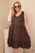 Sukienka damska Plus Size wiskozowa z koronką bez rękawów brązowa