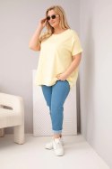 Bluzka damska Plus Size bawełniana z krótkim rękawem żółta