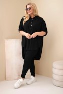 Koszula damska Plus Size z wiskozy z haftem kwiatowym czarna