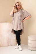 Koszula damska Plus Size z wiskozy z haftem kwiatowym fango