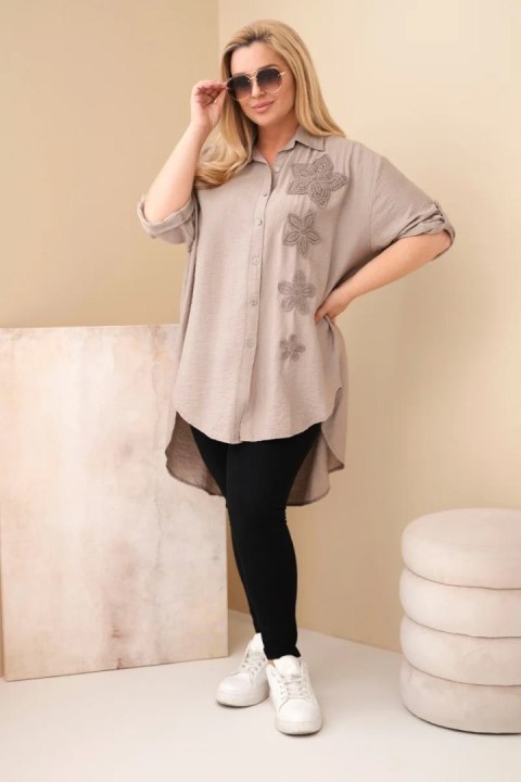 Koszula damska Plus Size z wiskozy z haftem kwiatowym fango