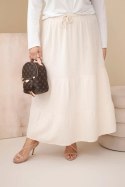 Spódnica damska Plus Size bawełniana muślinowa z falbaną i gumką beżowa