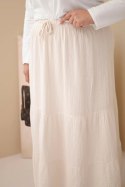 Spódnica damska Plus Size bawełniana muślinowa z falbaną i gumką beżowa